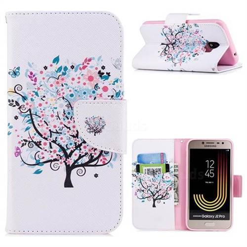 Colorful Tree Leather Wallet Case for Samsung Galaxy J2 Pro (2018)