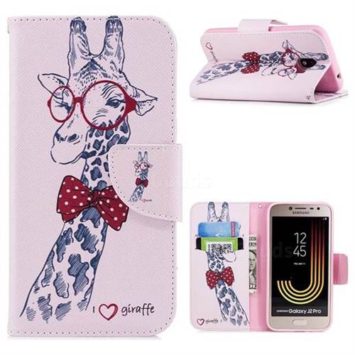Glasses Giraffe Leather Wallet Case for Samsung Galaxy J2 Pro (2018)