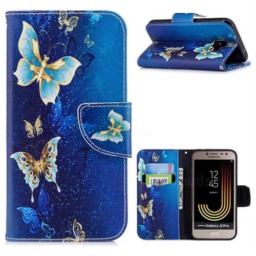 Golden Butterflies Leather Wallet Case for Samsung Galaxy J2 Pro (2018)