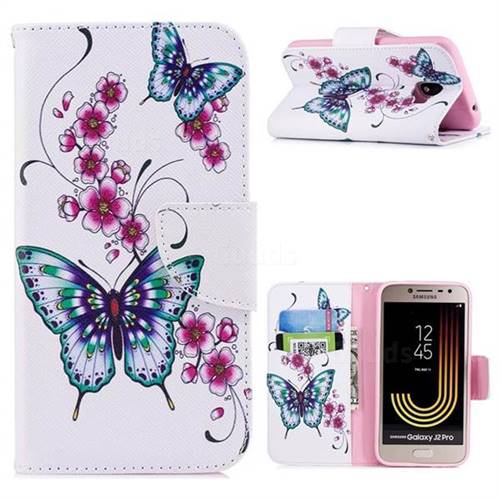 Peach Butterfly Leather Wallet Case for Samsung Galaxy J2 Pro (2018)