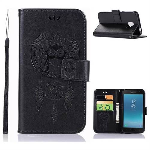Intricate Embossing Owl Campanula Leather Wallet Case for Samsung Galaxy J2 Pro (2018) - Black