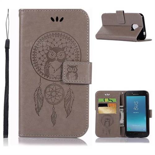 Intricate Embossing Owl Campanula Leather Wallet Case for Samsung Galaxy J2 Pro (2018) - Grey