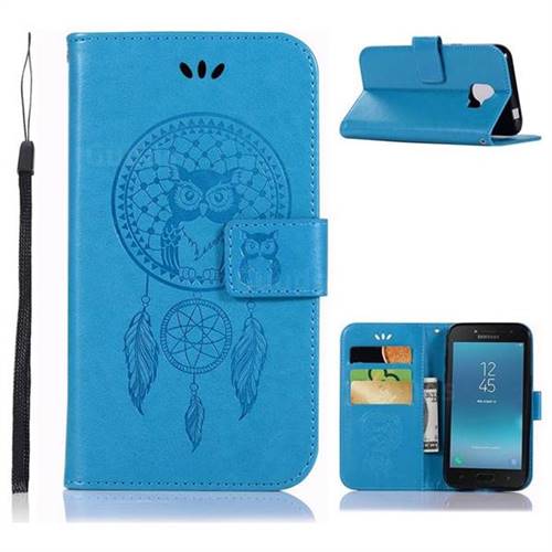Intricate Embossing Owl Campanula Leather Wallet Case for Samsung Galaxy J2 Pro (2018) - Blue