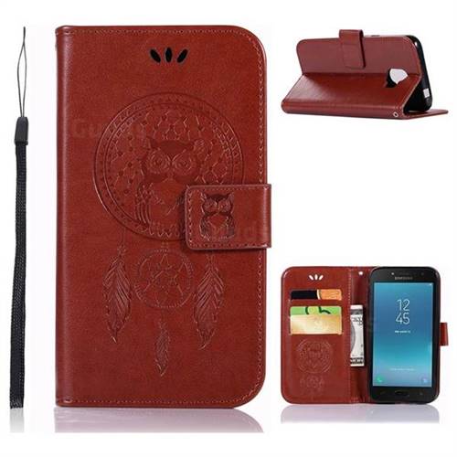 Intricate Embossing Owl Campanula Leather Wallet Case for Samsung Galaxy J2 Pro (2018) - Brown