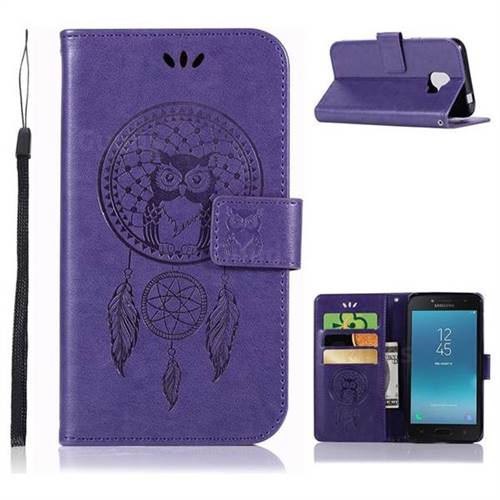Intricate Embossing Owl Campanula Leather Wallet Case for Samsung Galaxy J2 Pro (2018) - Purple