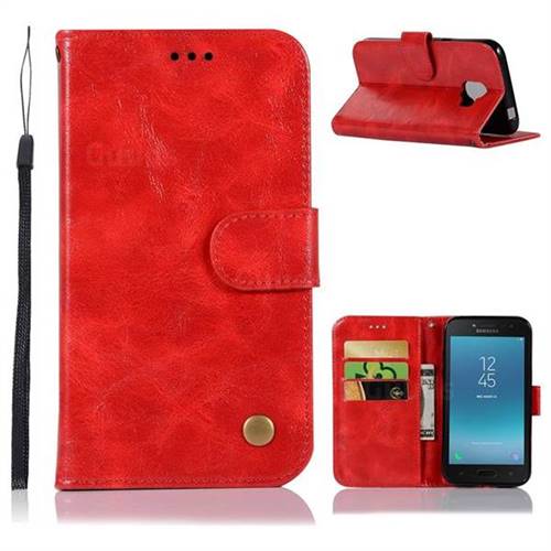 Luxury Retro Leather Wallet Case for Samsung Galaxy J2 Pro (2018) - Red