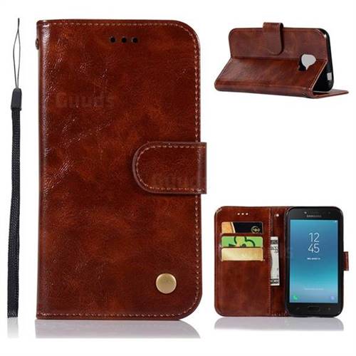 Luxury Retro Leather Wallet Case for Samsung Galaxy J2 Pro (2018) - Brown
