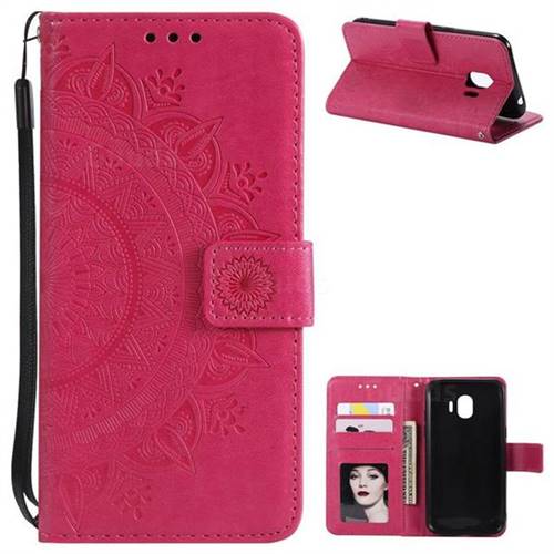 Intricate Embossing Datura Leather Wallet Case for Samsung Galaxy J2 Pro (2018) - Rose Red