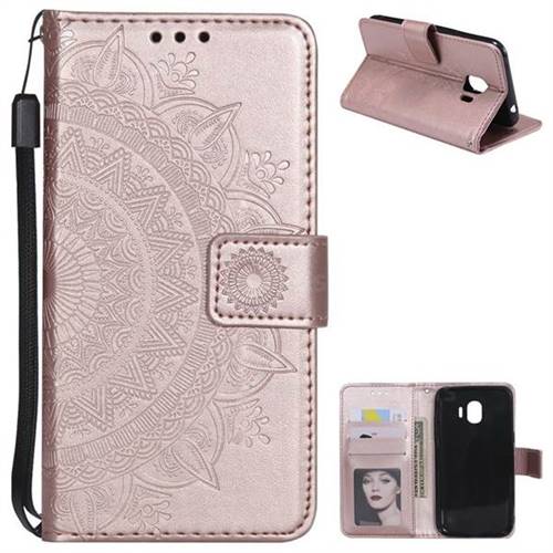 Intricate Embossing Datura Leather Wallet Case for Samsung Galaxy J2 Pro (2018) - Rose Gold