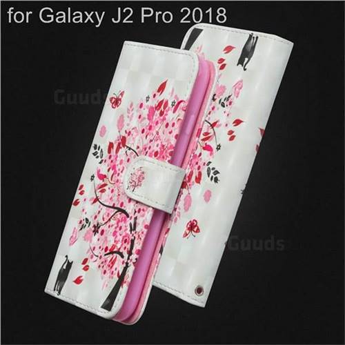 Tree and Cat 3D Painted Leather Wallet Case for Samsung Galaxy J2 Pro (2018)