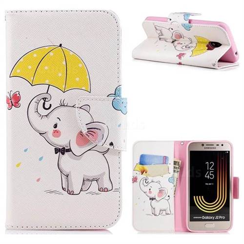 Umbrella Elephant Leather Wallet Case for Samsung Galaxy J2 Pro (2018)