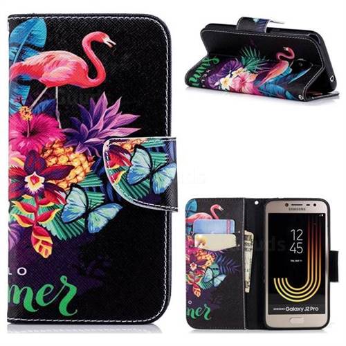Flowers Flamingos Leather Wallet Case for Samsung Galaxy J2 Pro (2018)