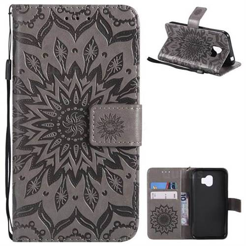 Embossing Sunflower Leather Wallet Case for Samsung Galaxy J2 Pro (2018) - Gray