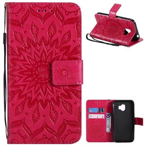 Embossing Sunflower Leather Wallet Case for Samsung Galaxy J2 Pro (2018) - Red