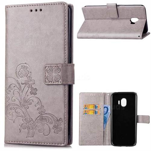 Embossing Imprint Four-Leaf Clover Leather Wallet Case for Samsung Galaxy J2 Pro (2018) - Grey