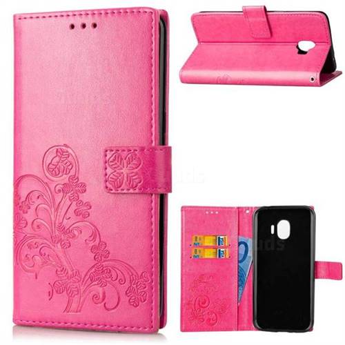 Embossing Imprint Four-Leaf Clover Leather Wallet Case for Samsung Galaxy J2 Pro (2018) - Rose
