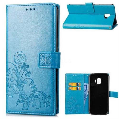 Embossing Imprint Four-Leaf Clover Leather Wallet Case for Samsung Galaxy J2 Pro (2018) - Blue