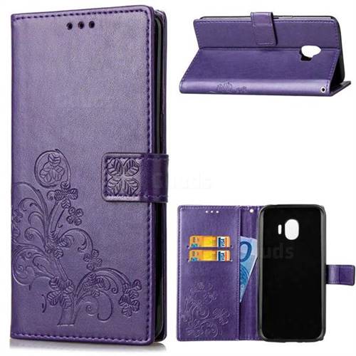 Embossing Imprint Four-Leaf Clover Leather Wallet Case for Samsung Galaxy J2 Pro (2018) - Purple