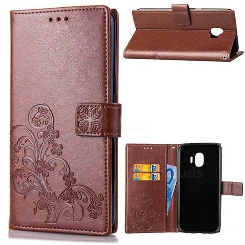 Embossing Imprint Four-Leaf Clover Leather Wallet Case for Samsung Galaxy J2 Pro (2018) - Brown