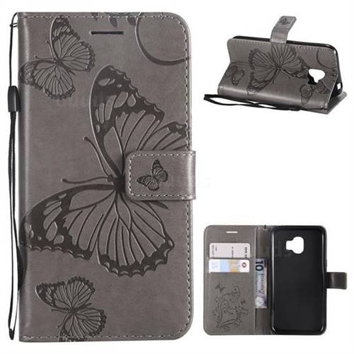 Embossing 3D Butterfly Leather Wallet Case for Samsung Galaxy J2 Pro (2018) - Gray