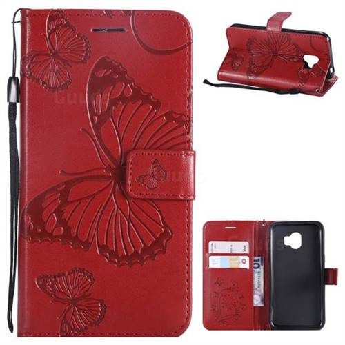 Embossing 3D Butterfly Leather Wallet Case for Samsung Galaxy J2 Pro (2018) - Red