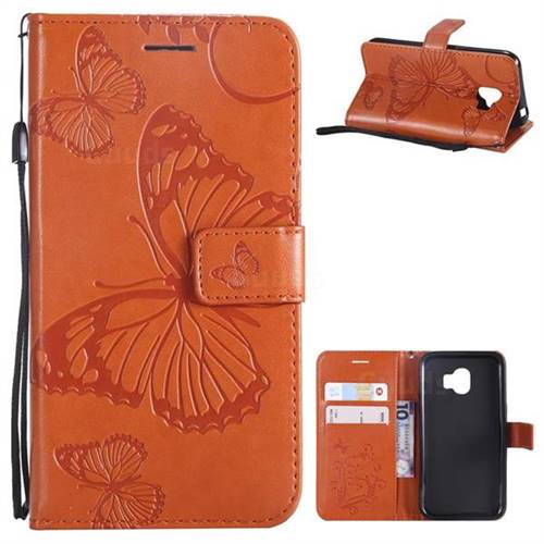 Embossing 3D Butterfly Leather Wallet Case for Samsung Galaxy J2 Pro (2018) - Orange