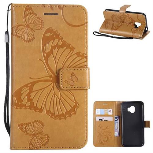 Embossing 3D Butterfly Leather Wallet Case for Samsung Galaxy J2 Pro (2018) - Yellow