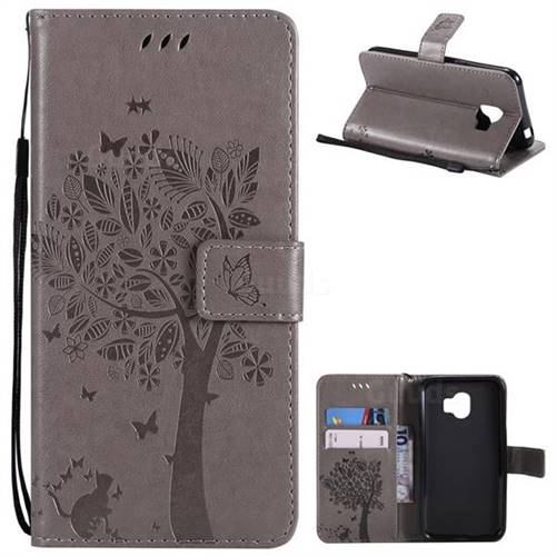 Embossing Butterfly Tree Leather Wallet Case for Samsung Galaxy J2 Pro (2018) - Grey