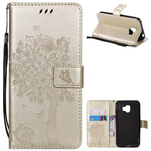 Embossing Butterfly Tree Leather Wallet Case for Samsung Galaxy J2 Pro (2018) - Champagne