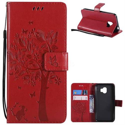 Embossing Butterfly Tree Leather Wallet Case for Samsung Galaxy J2 Pro (2018) - Red