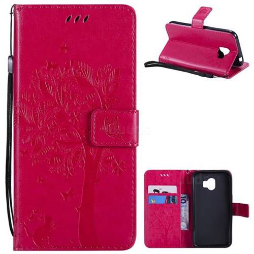 Embossing Butterfly Tree Leather Wallet Case for Samsung Galaxy J2 Pro (2018) - Rose