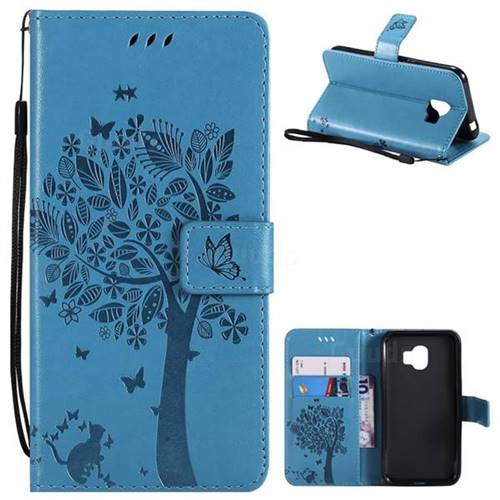 Embossing Butterfly Tree Leather Wallet Case for Samsung Galaxy J2 Pro (2018) - Blue