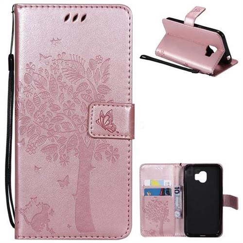 Embossing Butterfly Tree Leather Wallet Case for Samsung Galaxy J2 Pro (2018) - Rose Pink
