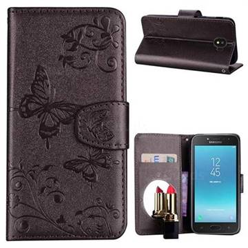Embossing Butterfly Morning Glory Mirror Leather Wallet Case for Samsung Galaxy J2 Pro (2018) - Silver Gray