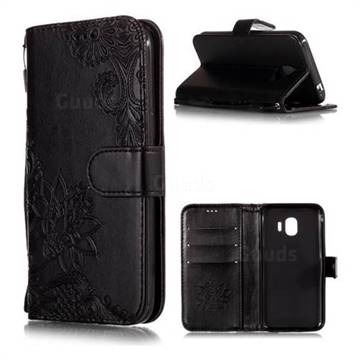 Intricate Embossing Lotus Mandala Flower Leather Wallet Case for Samsung Galaxy J2 Pro (2018) - Black
