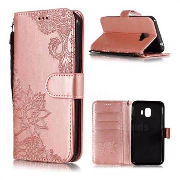 Intricate Embossing Lotus Mandala Flower Leather Wallet Case for Samsung Galaxy J2 Pro (2018) - Rose Gold