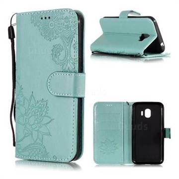Intricate Embossing Lotus Mandala Flower Leather Wallet Case for Samsung Galaxy J2 Pro (2018) - Green