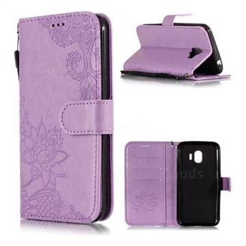 Intricate Embossing Lotus Mandala Flower Leather Wallet Case for Samsung Galaxy J2 Pro (2018) - Purple