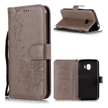 Intricate Embossing Dandelion Butterfly Leather Wallet Case for Samsung Galaxy J2 Pro (2018) - Gray