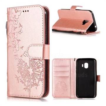 Intricate Embossing Dandelion Butterfly Leather Wallet Case for Samsung Galaxy J2 Pro (2018) - Rose Gold