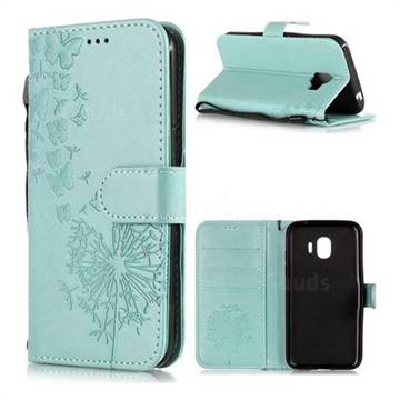 Intricate Embossing Dandelion Butterfly Leather Wallet Case for Samsung Galaxy J2 Pro (2018) - Green