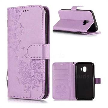 Intricate Embossing Dandelion Butterfly Leather Wallet Case for Samsung Galaxy J2 Pro (2018) - Purple