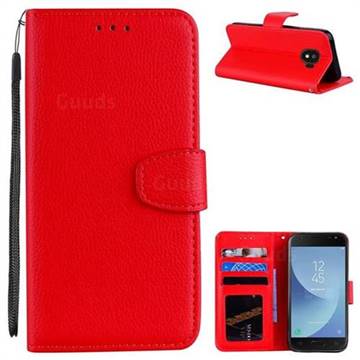 Litchi Pattern PU Leather Wallet Case for Samsung Galaxy J2 Pro (2018) - Red
