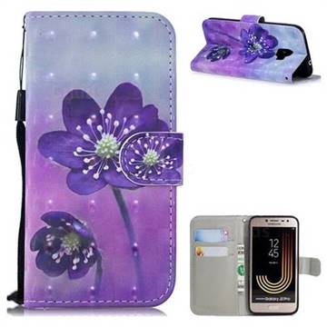 Purple Flower 3D Painted Leather Wallet Phone Case for Samsung Galaxy J2 Pro (2018)