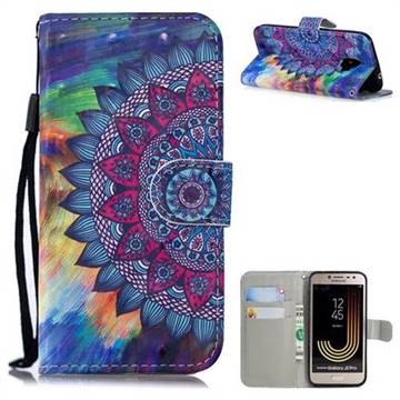Oil Painting Mandala 3D Painted Leather Wallet Phone Case for Samsung Galaxy J2 Pro (2018)