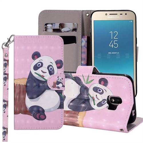 Happy Panda 3D Painted Leather Phone Wallet Case Cover for Samsung Galaxy J2 Pro (2018)