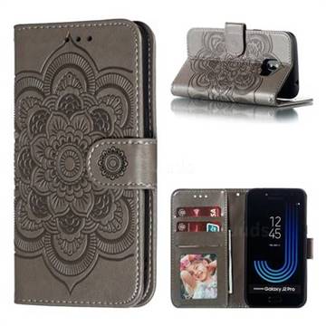 Intricate Embossing Datura Solar Leather Wallet Case for Samsung Galaxy J2 Pro (2018) - Gray