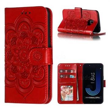 Intricate Embossing Datura Solar Leather Wallet Case for Samsung Galaxy J2 Pro (2018) - Red