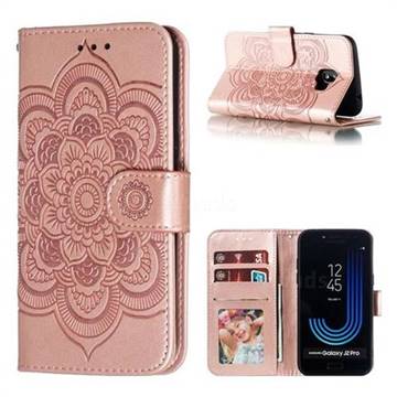 Intricate Embossing Datura Solar Leather Wallet Case for Samsung Galaxy J2 Pro (2018) - Rose Gold
