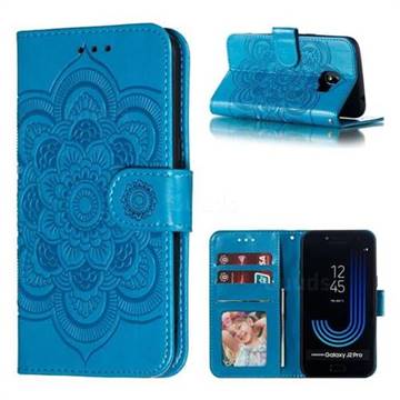 Intricate Embossing Datura Solar Leather Wallet Case for Samsung Galaxy J2 Pro (2018) - Blue